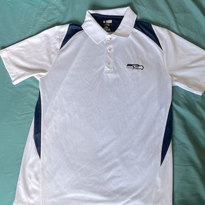 TX3 Cool Seattle Seahawks White Blue NFL‎ Polo Golf Shirt Size M athletic fabric